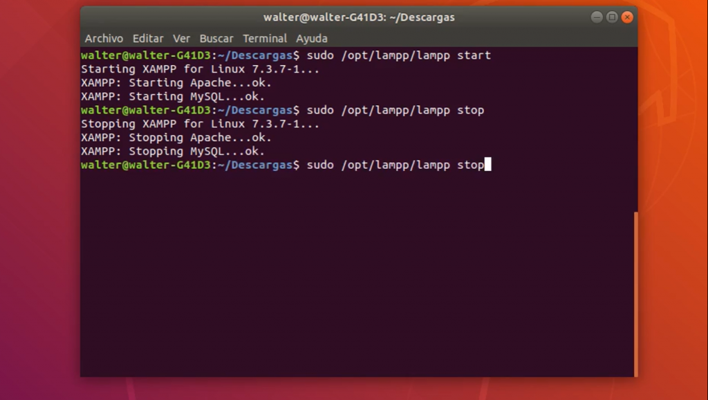 Iniciar y Finalizar Xampp Ubuntu