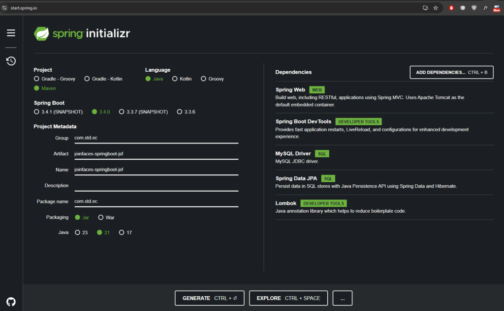 Integra Spring Boot con Jakarta Server Faces mediante JoinFaces